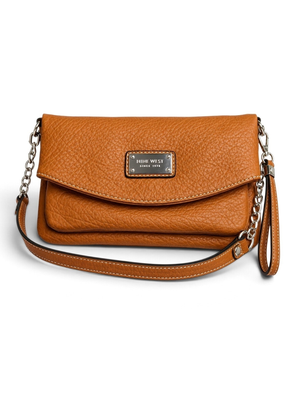 Nine West Brown Convertible Crossbody Wristlet Clutch Chain Strap